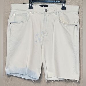 Cooper J Men's White With Blue Fade Raw Edge Shorts The Modern Straight SZ 33